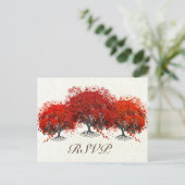 Red Heart Leaf Tree Wedding Postkarte (Stehend Vorderseite)