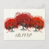Red Heart Leaf Tree Wedding Postkarte (Vorderseite)