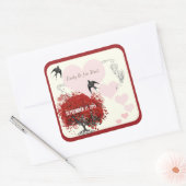 Red Heart Leaf Tree Wedding Quadratischer Aufkleber (Umschlag)