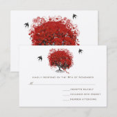 Red Heart Leaf Tree Wedding RSVP Karte (Vorne/Hinten)