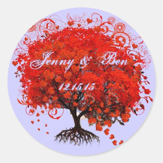 Red Heart Leaf Tree Wedding Runder Aufkleber (Vorderseite)