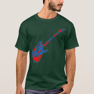 Red Heart Liebe Blue Vater Electric Gitarre Daddy  T-Shirt