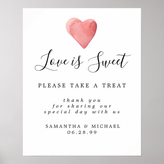 Red Heart Liebe ist Sweet Wedding Dessert Bar Sign Poster (Vorne)