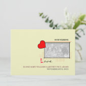 Red Heart Liebe Wedding Foto Einladung (Stehend Vorderseite)