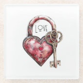 Red Heart Lock & Key Liebe Glasuntersetzer (Vorderseite)