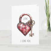 Red Heart Lock & Key Liebe Karte (Vorderseite)