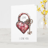 Red Heart Lock & Key Liebe Karte (Gelbe Blume)