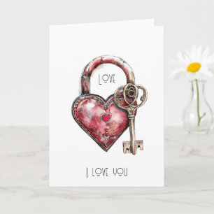 Red Heart Lock & Key Liebe Karte