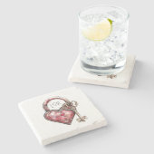 Red Heart Lock & Key Liebe Steinuntersetzer (Seitenansicht)