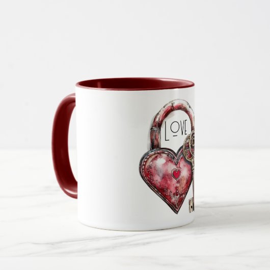 Red Heart Lock & Key Liebe Tasse (Vorderseite Links)