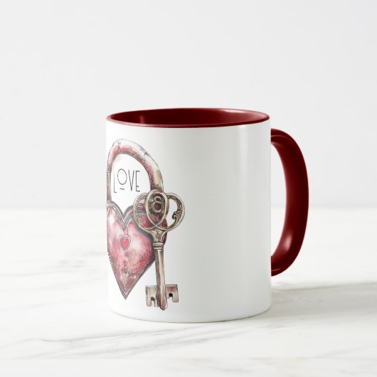 Red Heart Lock & Key Liebe Tasse (VorderseiteRechts)