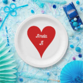 Red Heart Love Valentine's Day Name & Monogram Pappteller (Party)