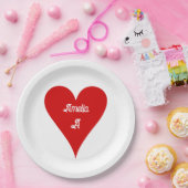 Red Heart Love Valentine's Day Name & Monogram Pappteller (Party)