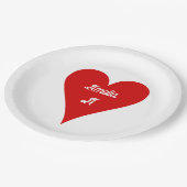 Red Heart Love Valentine's Day Name & Monogram Pappteller (Schrägansicht)