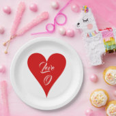 Red Heart Love Valentine's Day Name & Monogram Pappteller (Party)