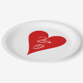 Red Heart Love Valentine's Day Name & Monogram Pappteller (Schrägansicht)