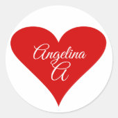 Red Heart Love Valentine's Day Name & Monogram Runder Aufkleber (Vorderseite)