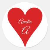 Red Heart Love Valentine's Day Name & Monogram Runder Aufkleber (Vorderseite)