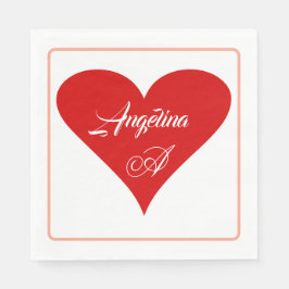 Red Heart Love Valentine's Day Name & Monogram Serviette