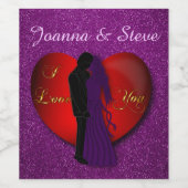 Red Heart Lovers Lila Imitate Glitzer Weinetikett (Einzelnes Label)