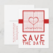 Red Heart Math Graph Save the Date Postcard Ankündigungspostkarte (Vorne/Hinten)