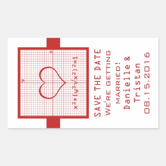Red Heart Math Graph Save the Date Stickers (Vorderseite)