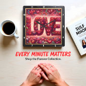 Red Heart Mosaic Love Wall Quadratische Wanduhr