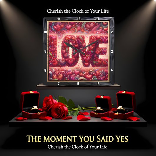 Red Heart Mosaic Love Wall Quadratische Wanduhr