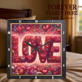 Red Heart Mosaic Love Wall Quadratische Wanduhr
