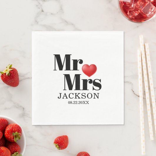 Red Heart Mr. & Mrs. Wedding Serviette (Beispiel)