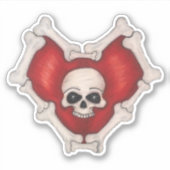 Red Heart Muscle in Bone Heart Shape Skull Aufkleber (Vorderseite)