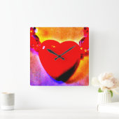 Red Heart Necklace Quadratische Wanduhr (Zuhause)