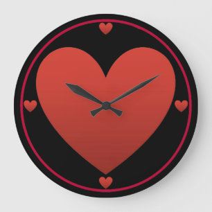 Red Heart on Black Große Wanduhr