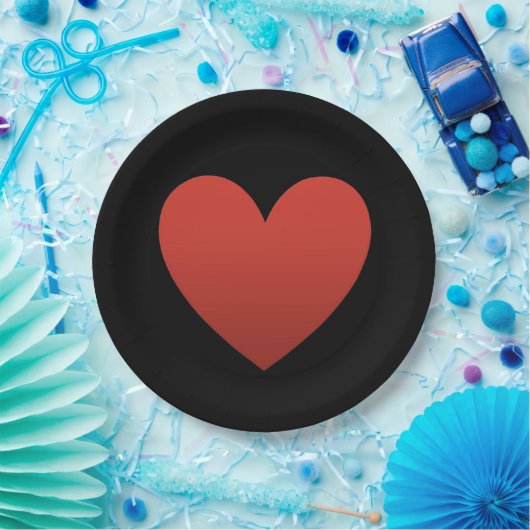 Red Heart on Black Pappteller (Party)