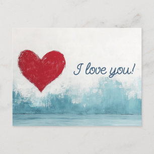 Red Heart on Blue Background Liebe Postkarte