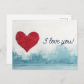 Red Heart on Blue Background Liebe Postkarte (Vorne/Hinten)