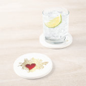 Red Heart on Gold Filigree Sandstein Untersetzer (Seite)