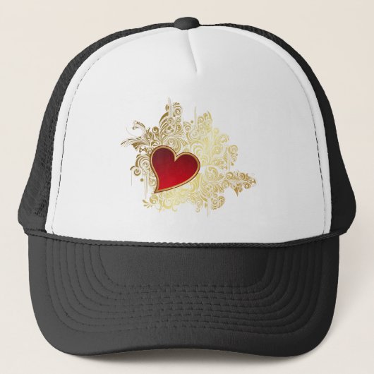 Red Heart on Gold Filigree Truckerkappe (Vorderseite)
