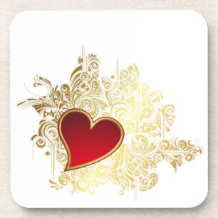 Red Heart on Gold Filigree Untersetzer
