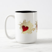 Red Heart on Gold Filigree Zweifarbige Tasse (Links)