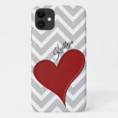 Red Heart on Gray Zickzack Strip Phone Case (Rückseite)