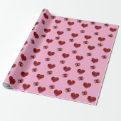 Red heart on pink background Wrapping Paper love Geschenkpapier (Ungerollt)