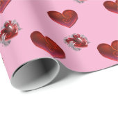 Red heart on pink background Wrapping Paper love Geschenkpapier (Rolleneckpunkt)