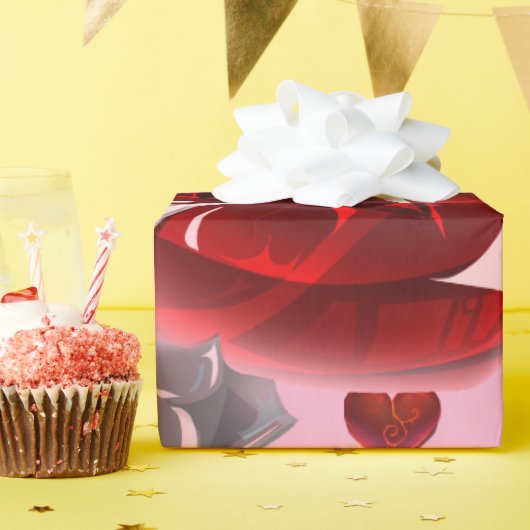 Red heart on pink background Wrapping Paper love Geschenkpapier (Geburtstagsparty)
