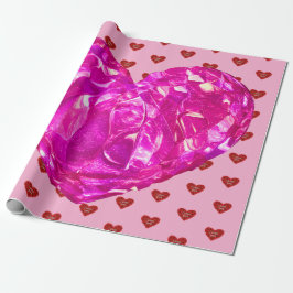 Red heart on pink background Wrapping Paper love Geschenkpapier