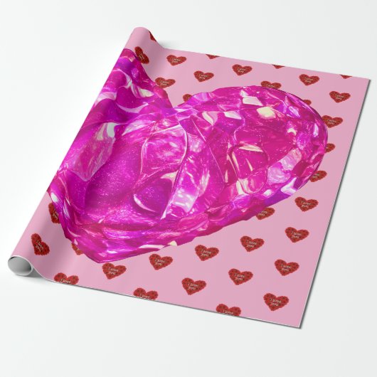 Red heart on pink background Wrapping Paper love Geschenkpapier (Ungerollt)