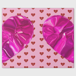 Red heart on pink background Wrapping Paper love Geschenkpapier