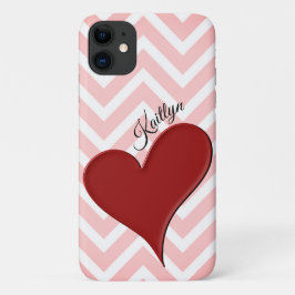 Red Heart on Pink Zickzack Strip Phone Case