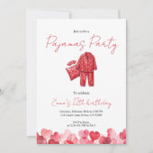 Red Heart Pajamas Sleepover Birthday Einladung (Vorderseite)
