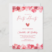 Red Heart Party Hearty Birthday Einladung (Vorderseite)